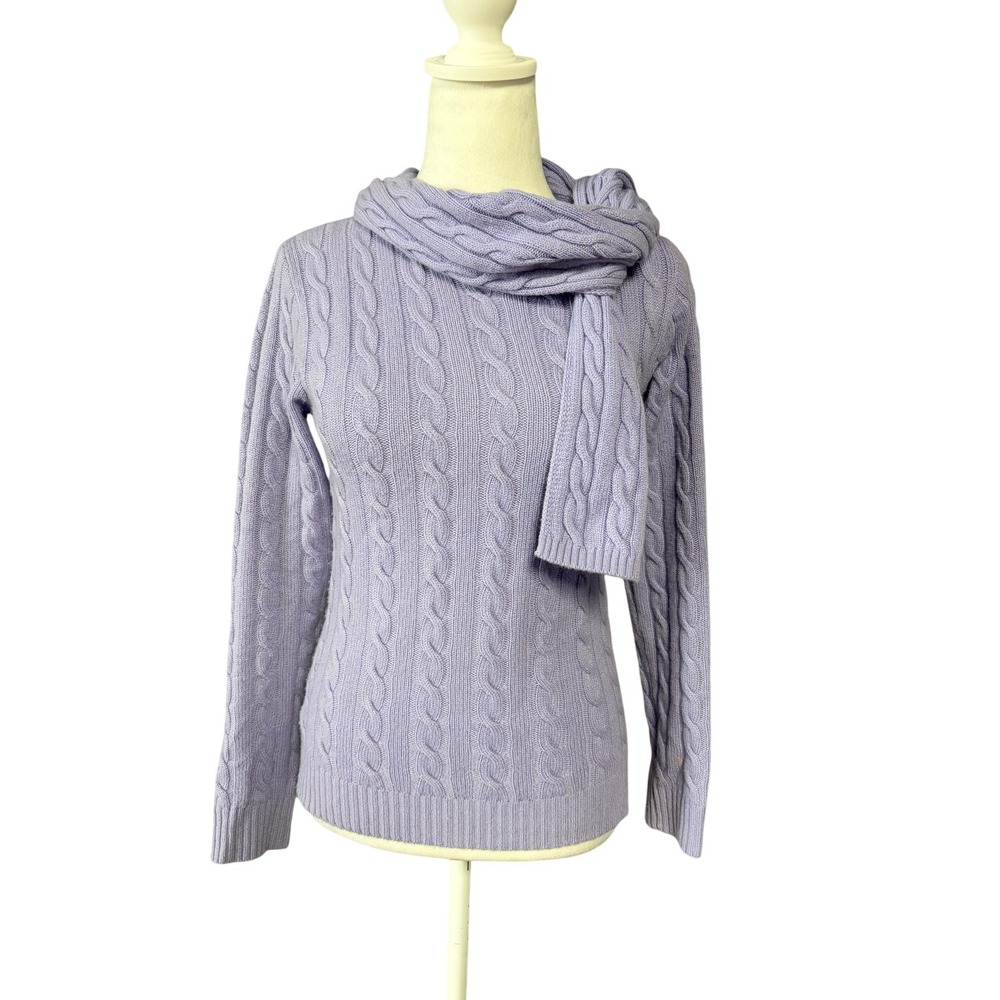 Sutton Studio 100% Cashmere Sweater Womens XS Purple Cable Knit Scarf Pullover